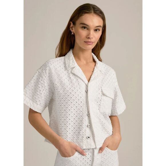 New $198 Favorite Daughter The Micha Denim Shirt Crop Top in White Size Small - Picture 3 of 8